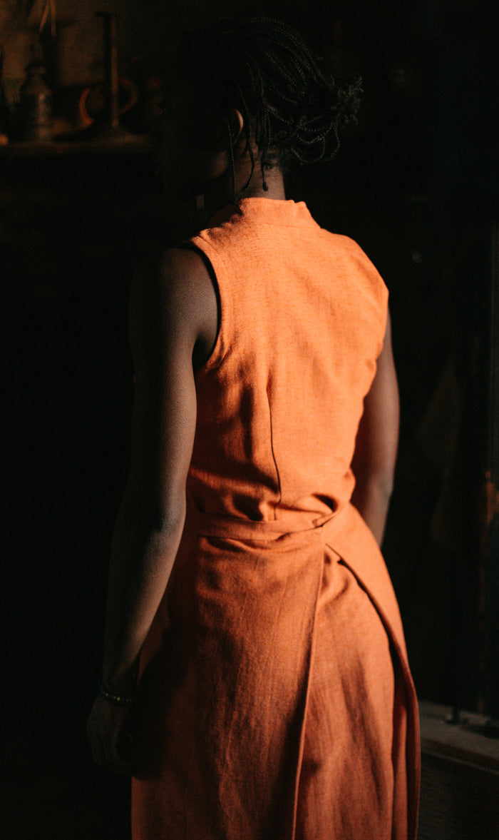 Back view of wrapped chupa skirt panels and back of bodice.