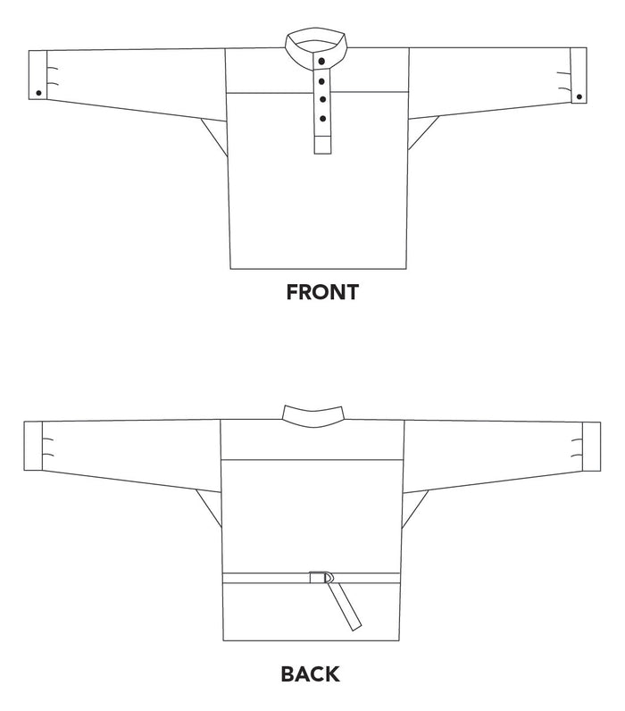 Line drawing of a shirt with front and back views on a white background