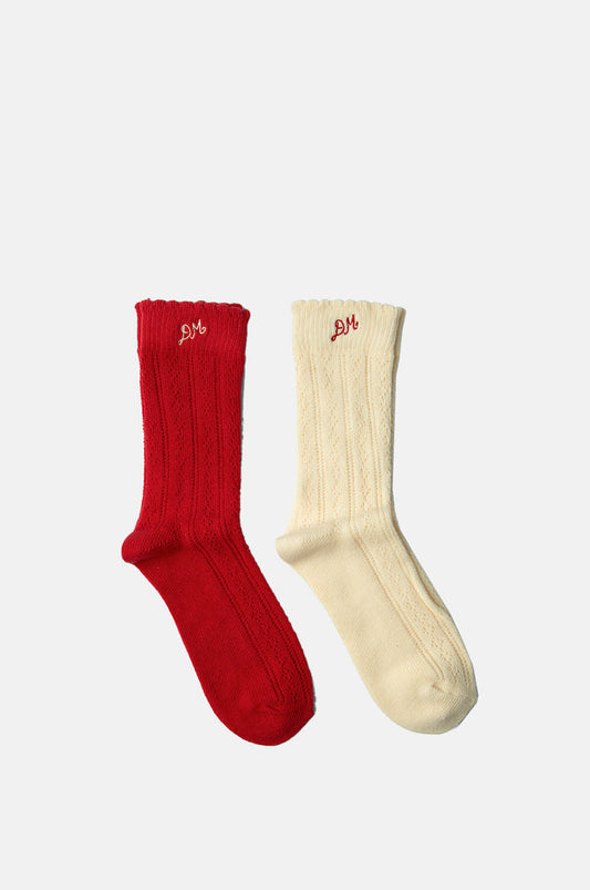 Damson Madder 2 Pack Socks Red & Cream Pointelle.