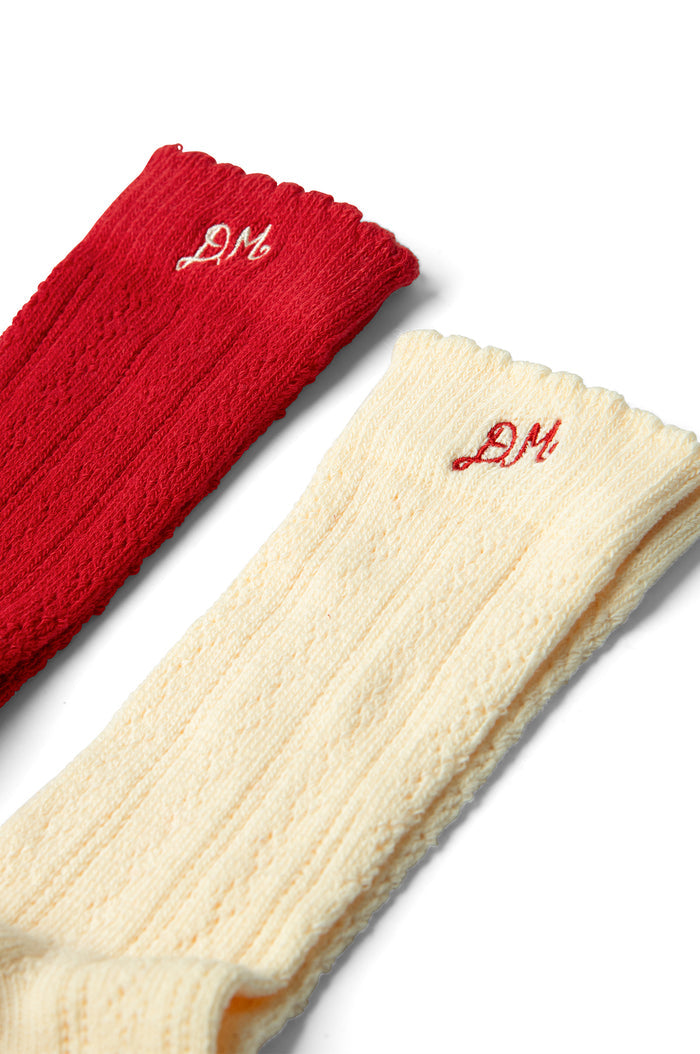 2 Pack Socks Red & Cream Pointelle
