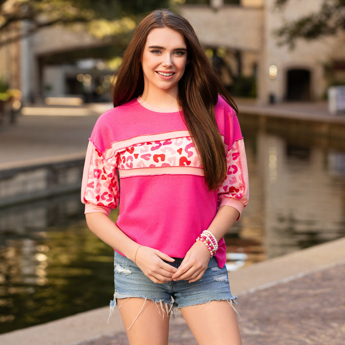 20306 - Pink Leopard Color Block Top