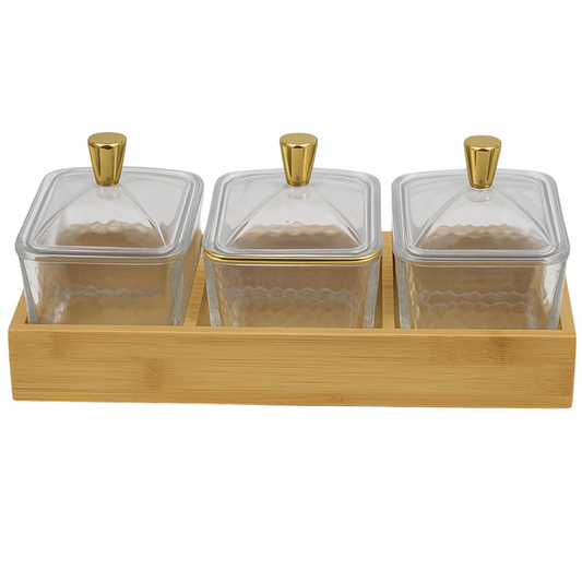 3-Piece Spice Jar Set with Bamboo Base