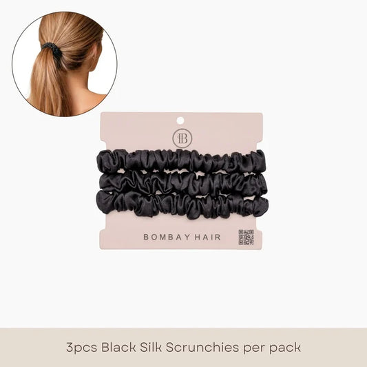 3 Silk Scrunchies (Skinny) - Black