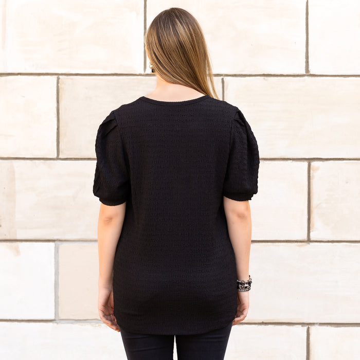 30074 - Solid Top with Puffed Sleeves - Black