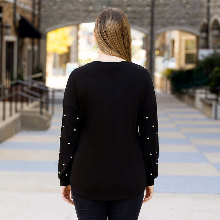 50012 - WIFEY Sequin Top with Pearl Sleeves