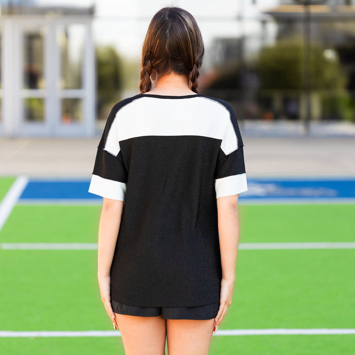 50029 - Game Day Shimmery Top with Accent Buttons - Black
