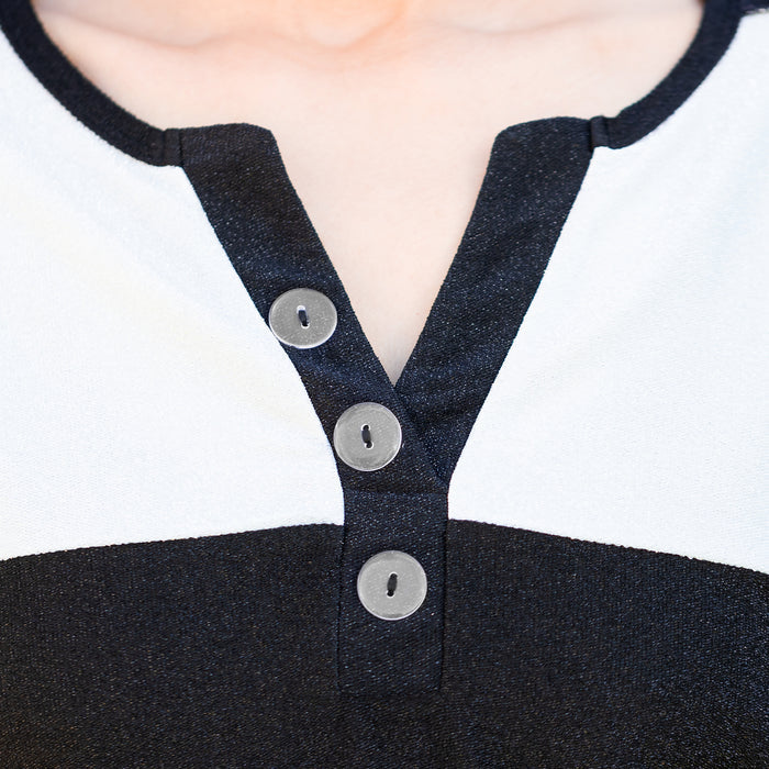 50029 - Game Day Shimmery Top with Accent Buttons - Black