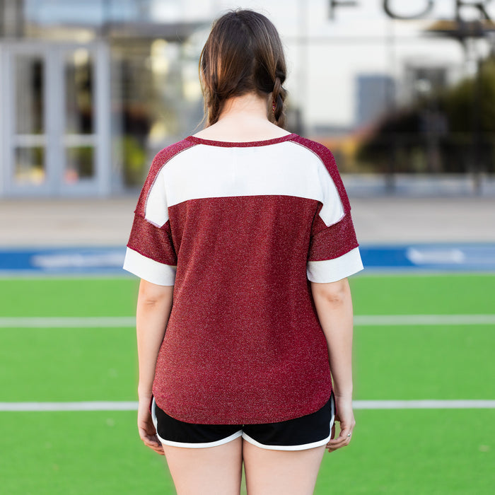 50029 - Game Day Shimmery Top with Accent Buttons- Burgundy
