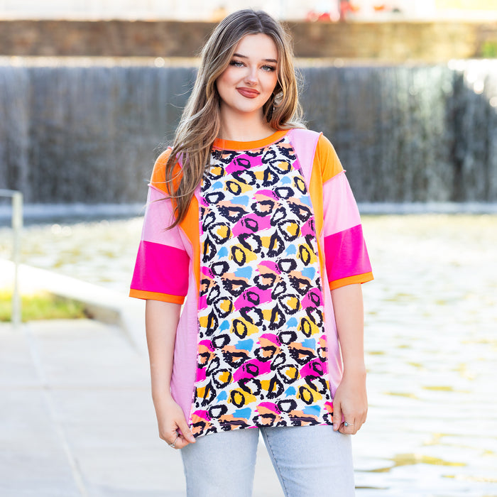 50080 - Multi Leopard Color Block Top