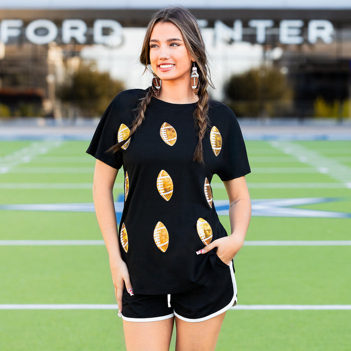 50083 - Sequin Football Half Sleeve Top - Black