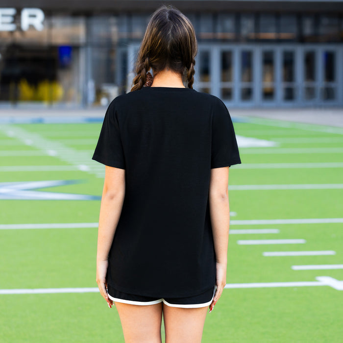 50083 - Sequin Football Half Sleeve Top - Black