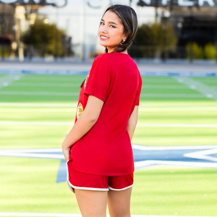 50083 - Sequin Football Half Sleeve Top - Red