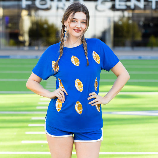 50083 - Sequin Football Half Sleeve Top - Royal Blue