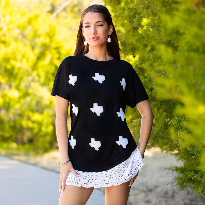 50084 - Texas Sequin Patch Half Sleeve Top