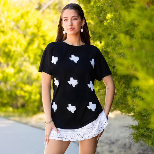 50084 - Texas Sequin Patch Half Sleeve Top