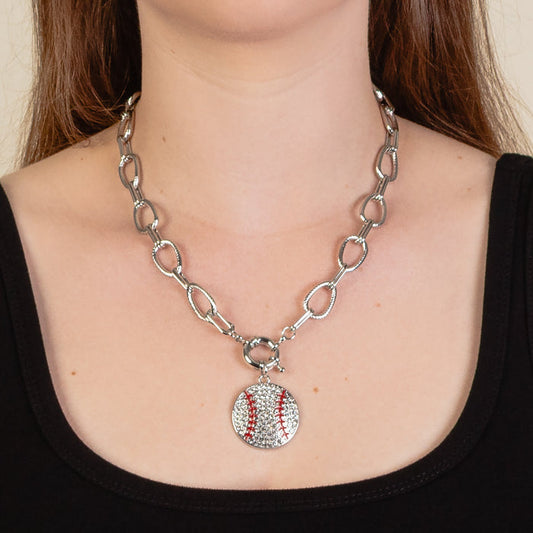 92280 - Crystal Baseball Necklace - Red & White