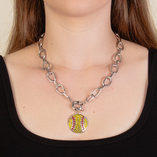 92281 - Crystal Softball Necklace - Red & Yellow