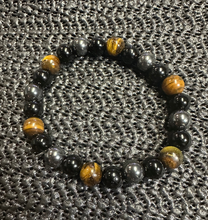 Tiger Eye - Hematite & Obsidian Beaded Stretch Bracelet