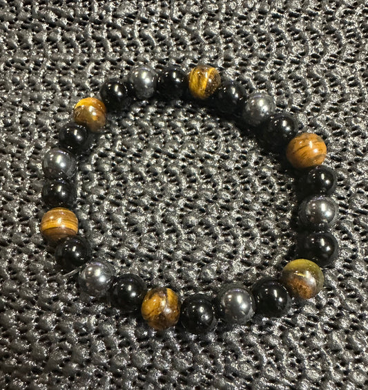 Tiger Eye - Hematite & Obsidian Beaded Stretch Bracelet