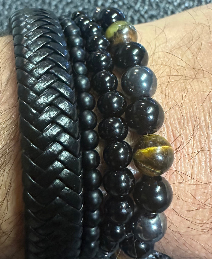 Tiger Eye - Hematite & Obsidian Beaded Stretch Bracelet