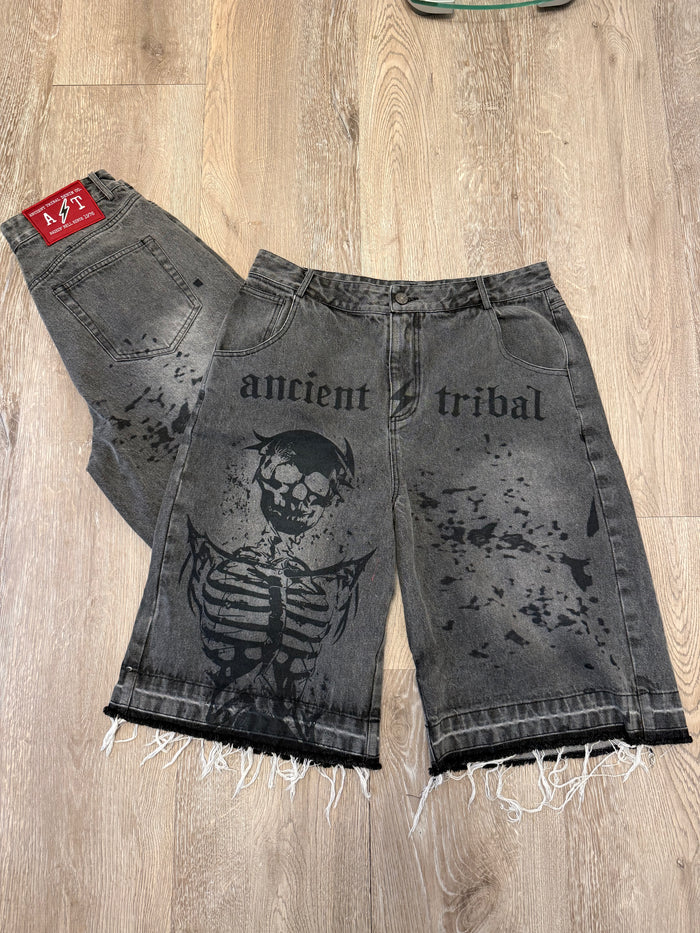 A⚡️T Distressed Skeleton Print Shorts