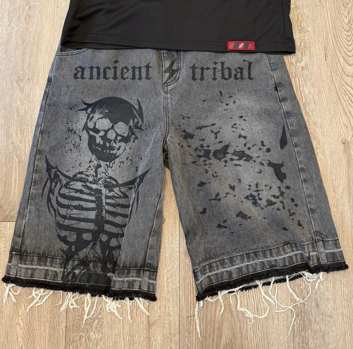 A⚡️T Distressed Skeleton Print Shorts