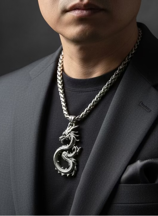 Mystic Asian Dragon Pendant & Necklace Set