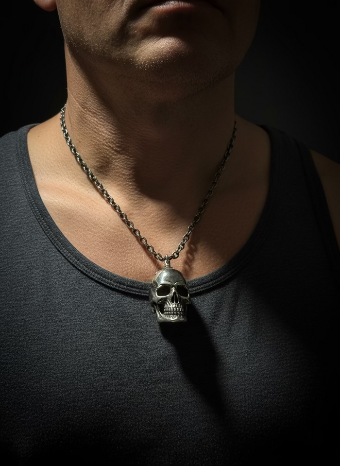Titanium Skull Pendant & Necklace Set