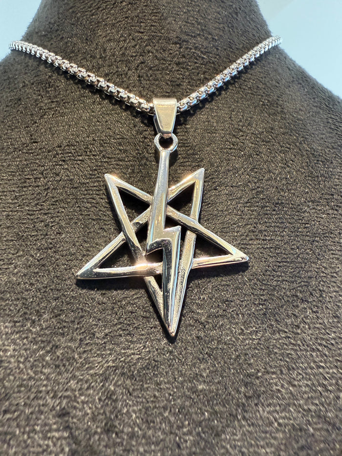 Lightning Bolt Pentagram Pendant & Necklace Set