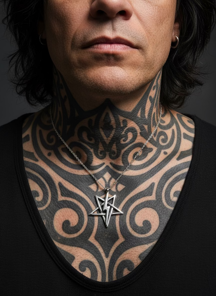 Lightning Bolt Pentagram Pendant & Necklace Set