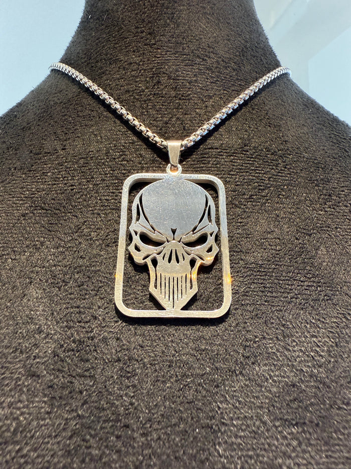 Stainless Steel Skull Medal and Necklace