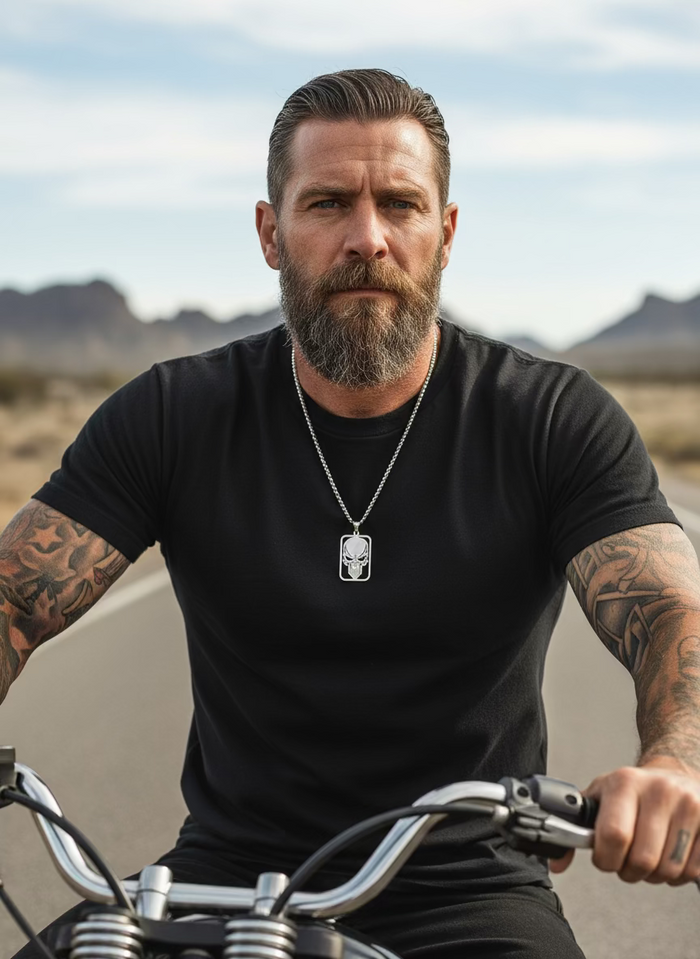 Stainless Steel Skull Medal and Necklace