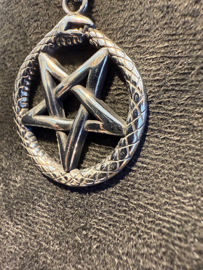 Titanium Ouroboros Pentagram Amulet & Necklace