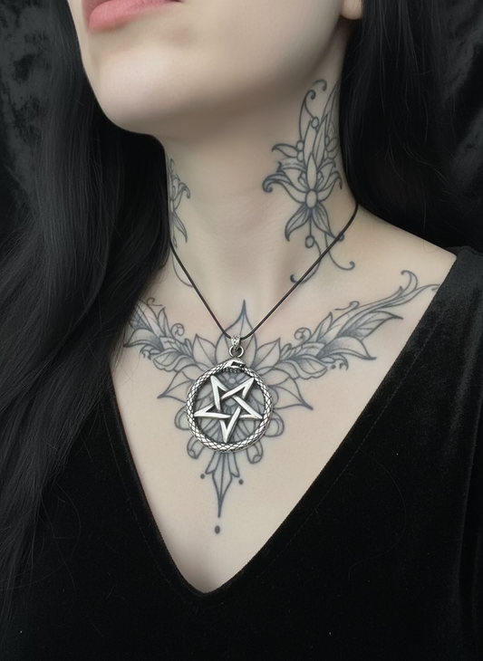 Titanium Ouroboros Pentagram Amulet & Necklace