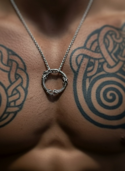 Triple Headed Titanium Ouroboros Amulet & Necklace Set