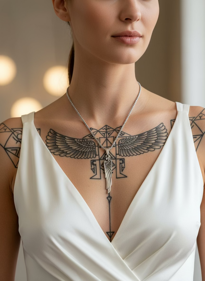 Titanium Anunnaki Wing Pendant & Necklace Set