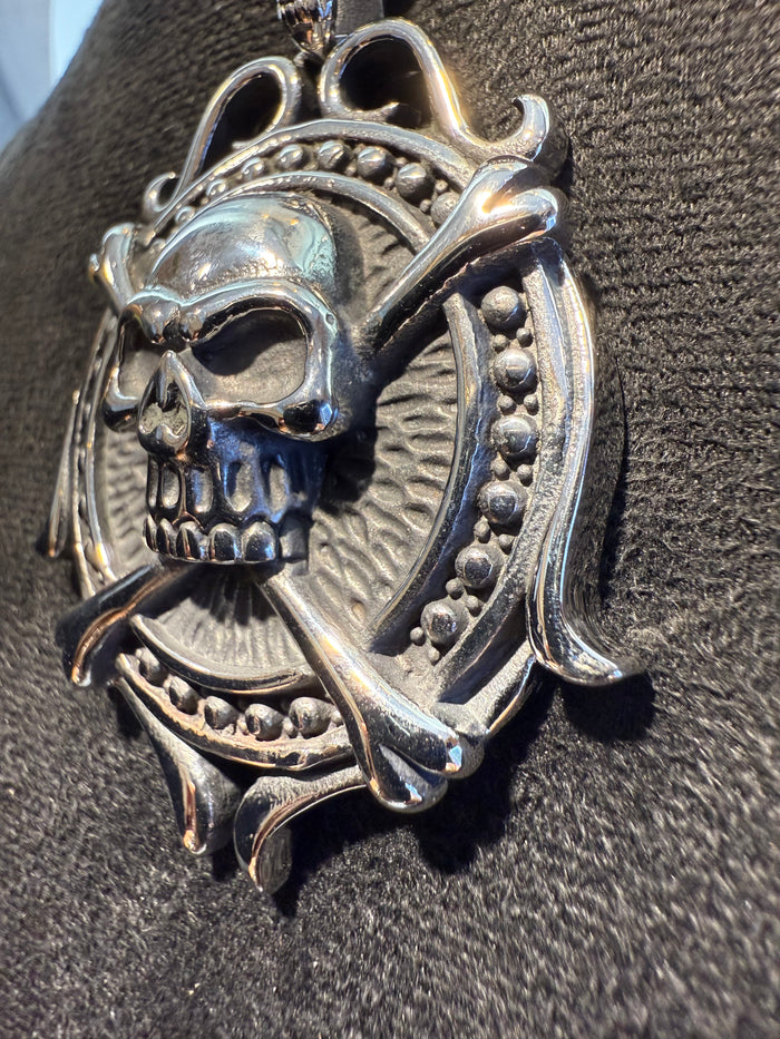 Titanium Skull & Bones Shield Pendant & Necklace Set