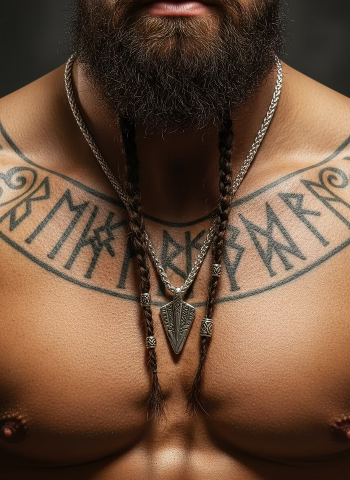 Titanium Rune Arrowhead Pendant & Necklace