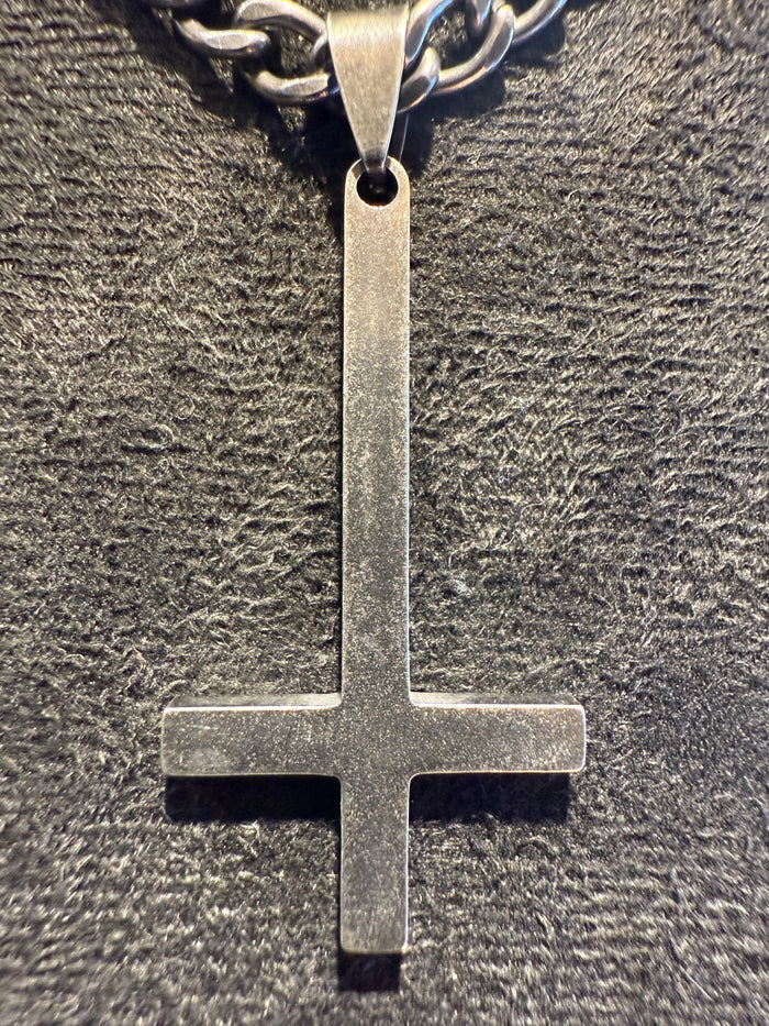 Titanium Inverted Gun Metal Cross & Necklace Set