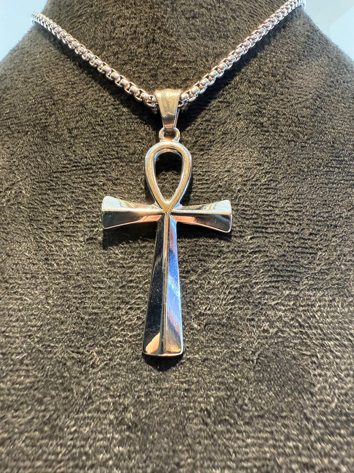 Silver Titanium Ankh Pendant & Necklace Set