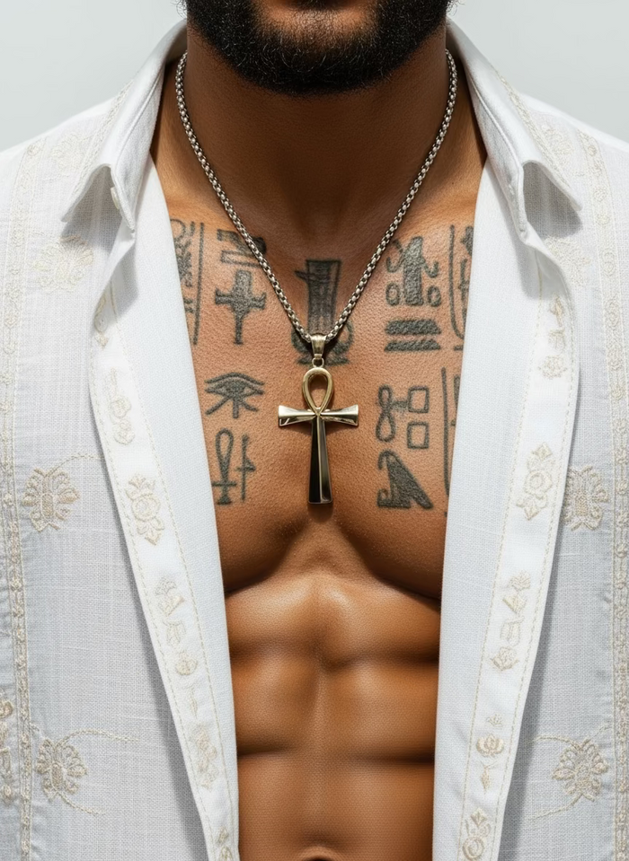 Silver Titanium Ankh Pendant & Necklace Set