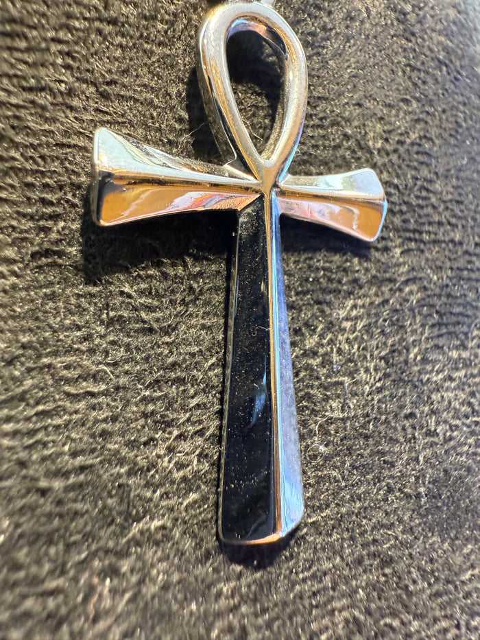 Silver Titanium Ankh Pendant & Necklace Set