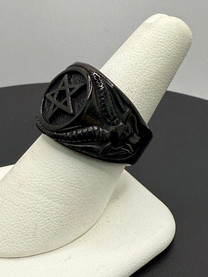 Black Titanium Pentagram Sigil Ring
