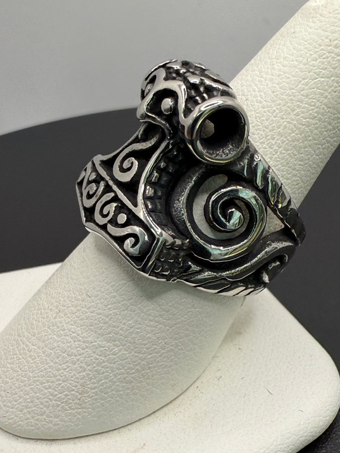 Titanium Ancient Scroll Mjolnir Ring