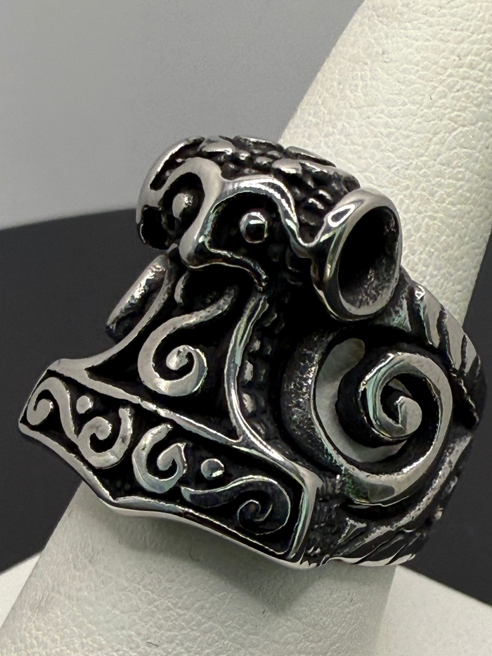 Titanium Ancient Scroll Mjolnir Ring