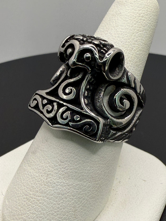 Titanium Ancient Scroll Mjolnir Ring