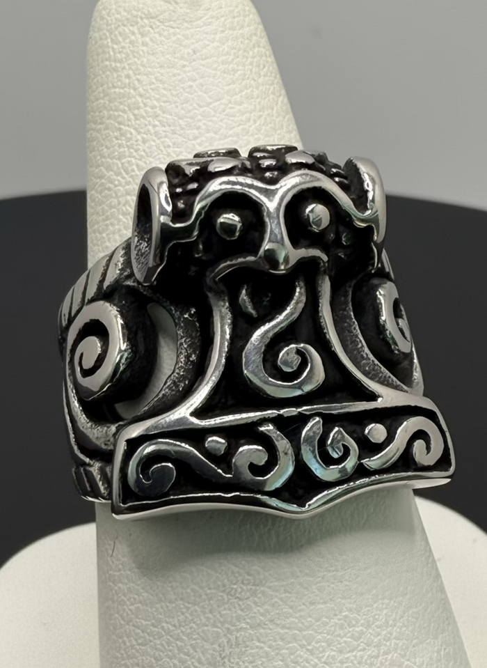 Titanium Ancient Scroll Mjolnir Ring