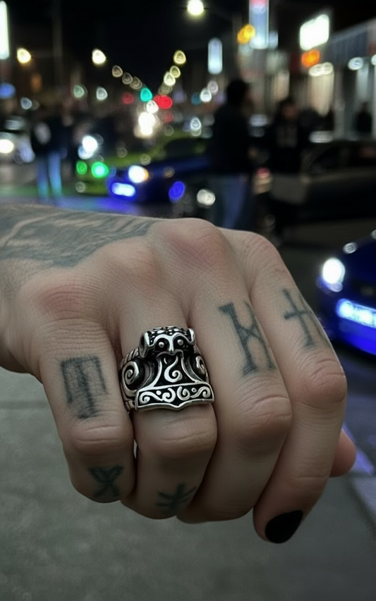 Titanium Ancient Scroll Mjolnir Ring