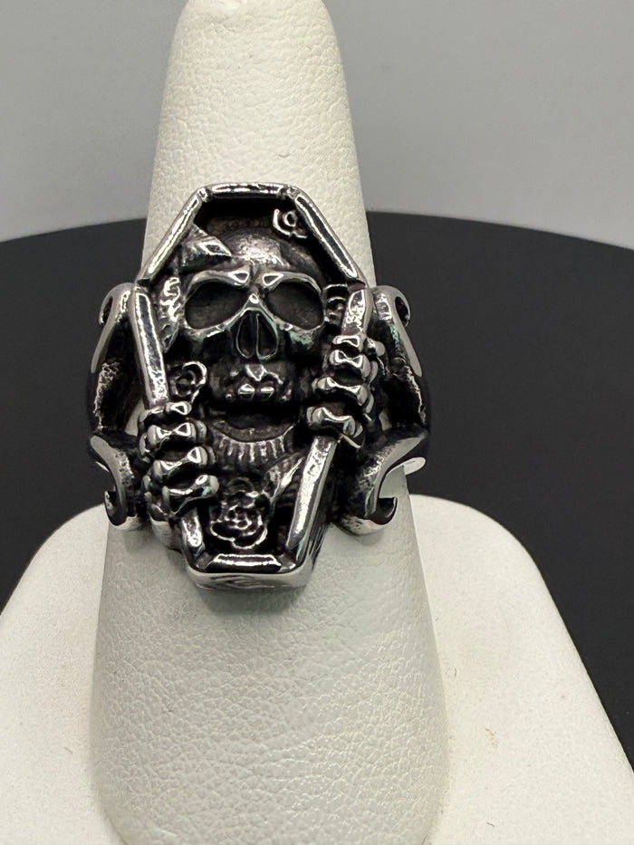 Stainless Steel Skull Coffin Ring