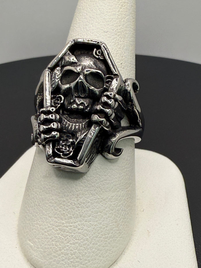 Stainless Steel Skull Coffin Ring